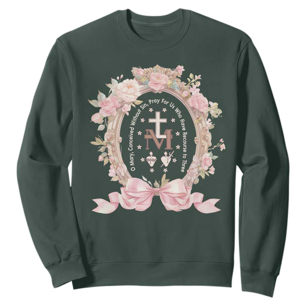 Ave Maria Sweatshirt Miraculous Medal Blessed Mother Mary Hail TS09 Dark Forest Green Print Your Wear