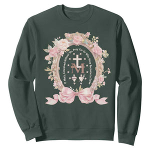 Ave Maria Sweatshirt Miraculous Medal Blessed Mother Mary Hail TS09 Dark Forest Green Print Your Wear