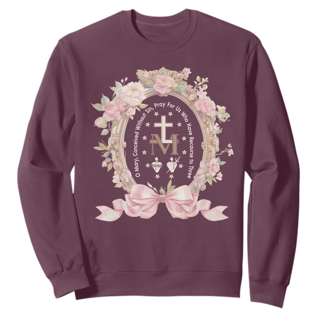Ave Maria Sweatshirt Miraculous Medal Blessed Mother Mary Hail TS09 Maroon Print Your Wear