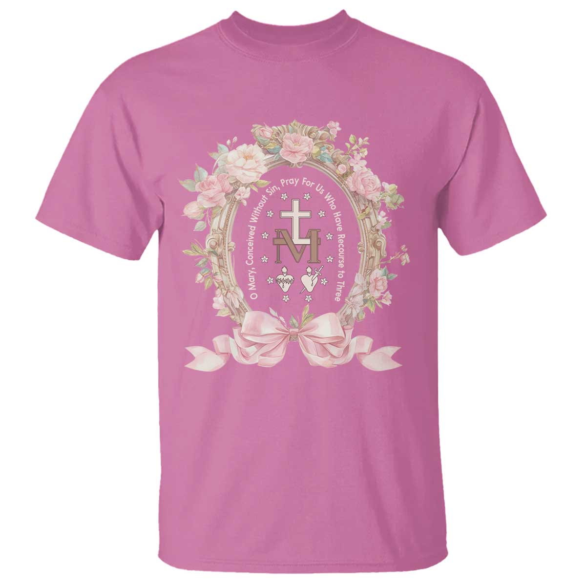 Ave Maria T Shirt Miraculous Medal Blessed Mother Mary Hail TS09 Azalea Print Your Wear