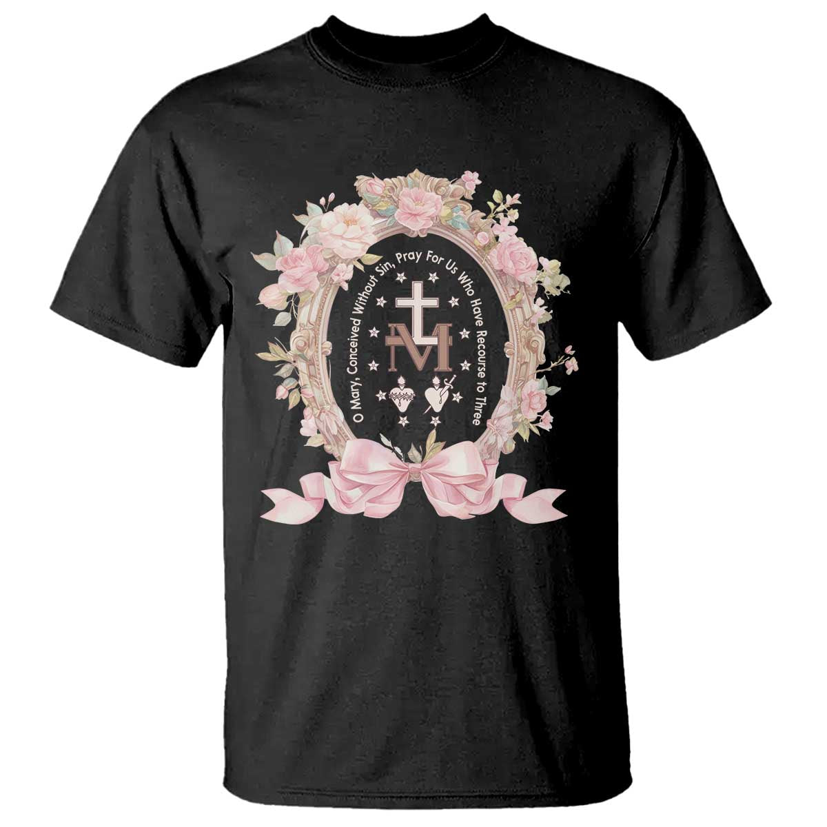 Ave Maria T Shirt Miraculous Medal Blessed Mother Mary Hail TS09 Black Print Your Wear