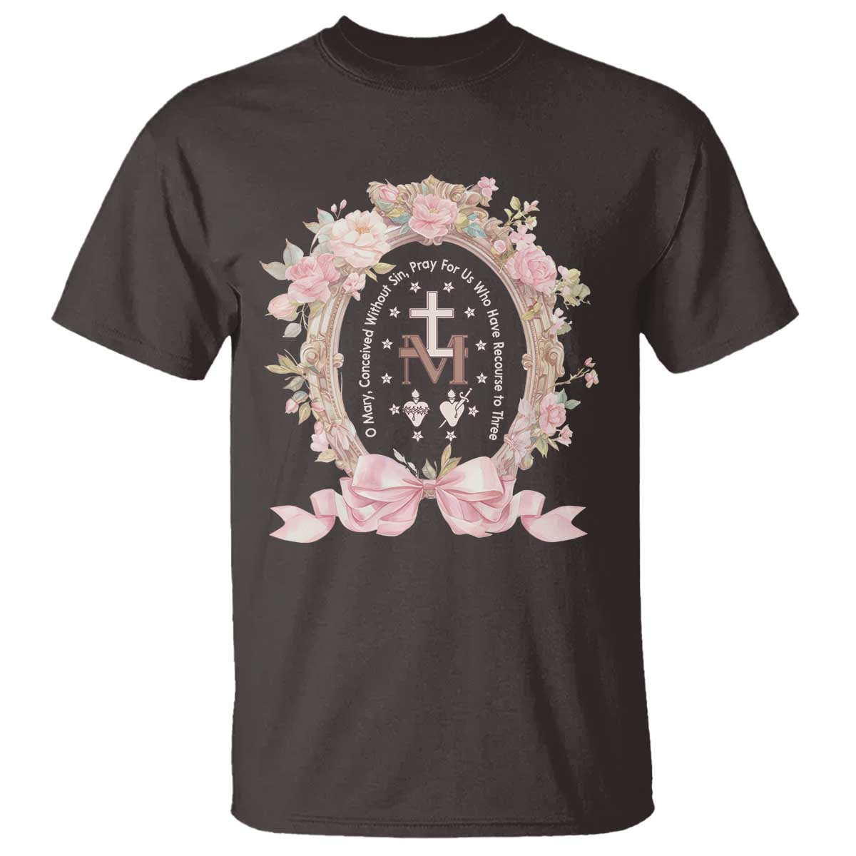 Ave Maria T Shirt Miraculous Medal Blessed Mother Mary Hail TS09 Dark Chocolate Print Your Wear
