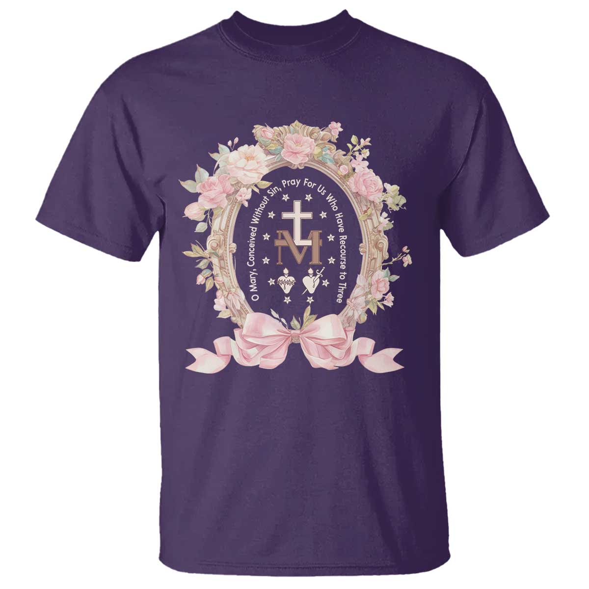 Ave Maria T Shirt Miraculous Medal Blessed Mother Mary Hail TS09 Purple Print Your Wear
