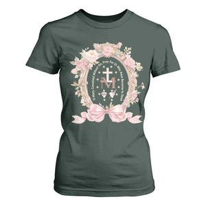 Ave Maria T Shirt For Women Miraculous Medal Blessed Mother Mary Hail TS09 Dark Forest Green Print Your Wear