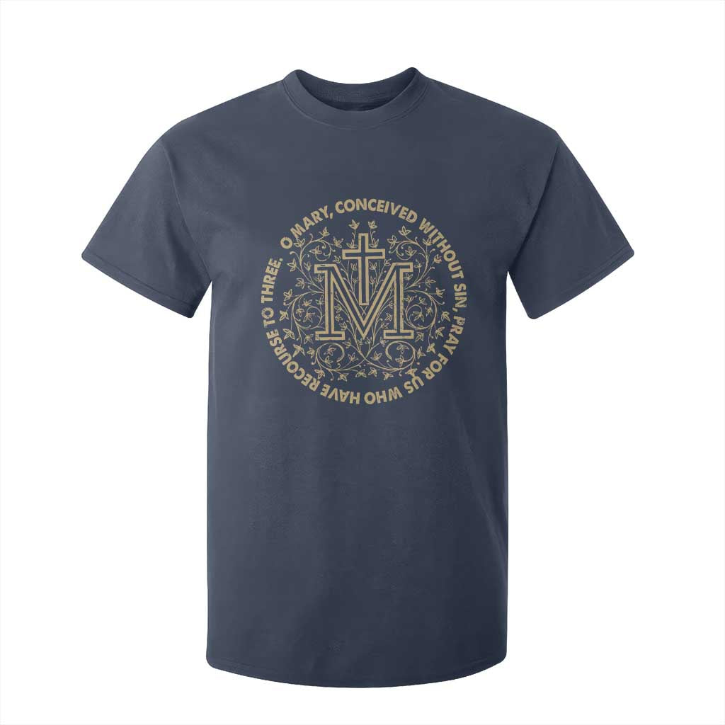 Marian Catholic Ave Maria T Shirt For Kid Miraculous Medal Blessed Mother Mary Hail TS09 Navy Print Your Wear