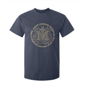 Marian Catholic Ave Maria T Shirt For Kid Miraculous Medal Blessed Mother Mary Hail TS09 Navy Print Your Wear