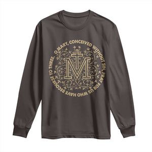 Marian Catholic Ave Maria Long Sleeve Shirt Miraculous Medal Blessed Mother Mary Hail TS09 Dark Chocolate Print Your Wear