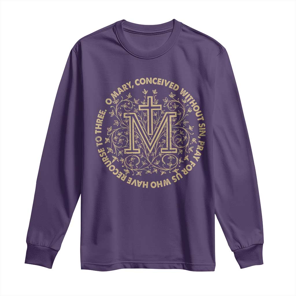 Marian Catholic Ave Maria Long Sleeve Shirt Miraculous Medal Blessed Mother Mary Hail TS09 Purple Print Your Wear