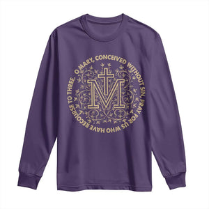 Marian Catholic Ave Maria Long Sleeve Shirt Miraculous Medal Blessed Mother Mary Hail TS09 Purple Print Your Wear