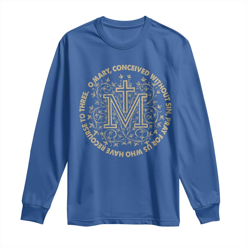 Marian Catholic Ave Maria Long Sleeve Shirt Miraculous Medal Blessed Mother Mary Hail TS09 Royal Blue Print Your Wear