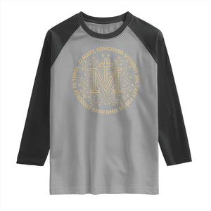 Marian Catholic Ave Maria Raglan Shirt Miraculous Medal Blessed Mother Mary Hail TS09 Sport Gray Black Print Your Wear