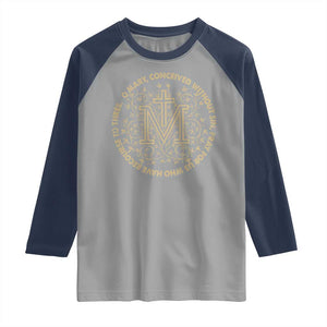 Marian Catholic Ave Maria Raglan Shirt Miraculous Medal Blessed Mother Mary Hail TS09 Sport Gray Navy Print Your Wear