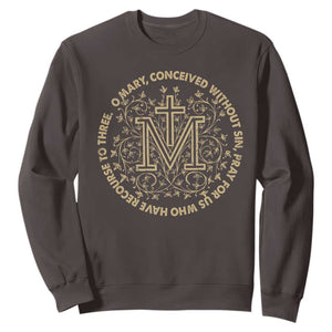 Marian Catholic Ave Maria Sweatshirt Miraculous Medal Blessed Mother Mary Hail TS09 Dark Chocolate Print Your Wear