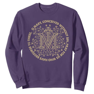 Marian Catholic Ave Maria Sweatshirt Miraculous Medal Blessed Mother Mary Hail TS09 Purple Print Your Wear