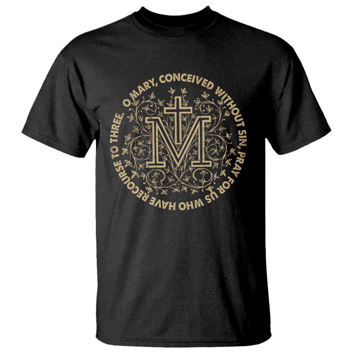 Marian Catholic Ave Maria T Shirt Miraculous Medal Blessed Mother Mary Hail TS09 Black Print Your Wear