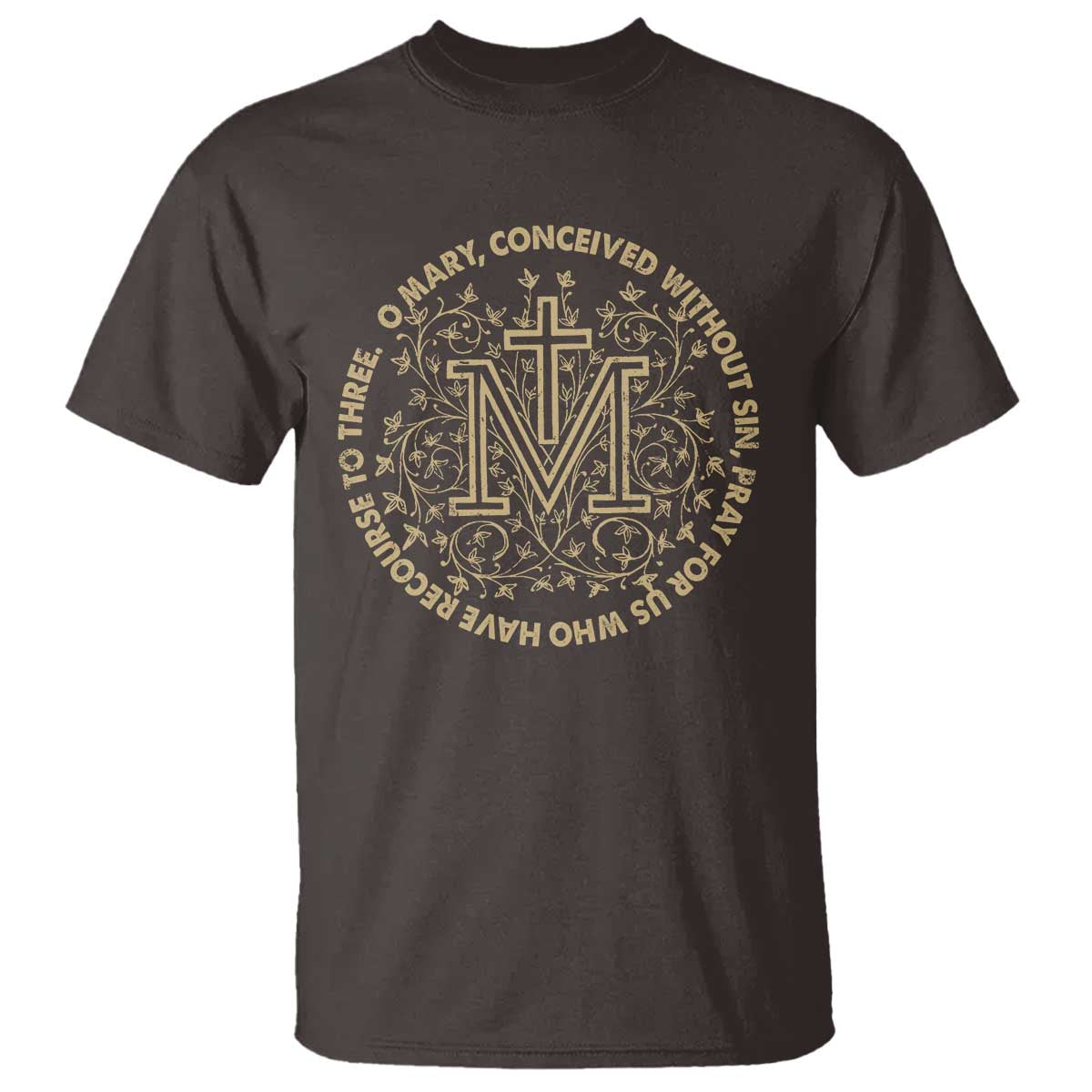 Marian Catholic Ave Maria T Shirt Miraculous Medal Blessed Mother Mary Hail TS09 Dark Chocolate Print Your Wear