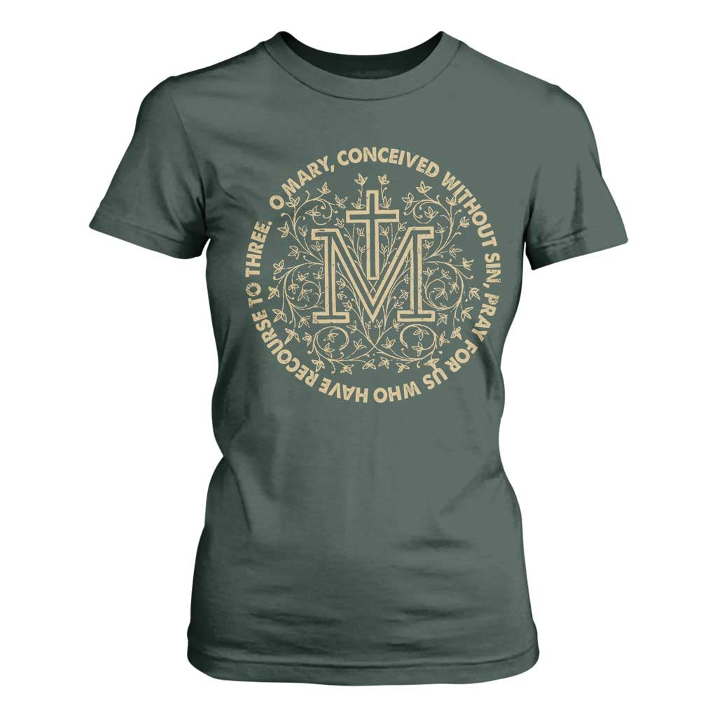 Marian Catholic Ave Maria T Shirt For Women Miraculous Medal Blessed Mother Mary Hail TS09 Dark Forest Green Print Your Wear