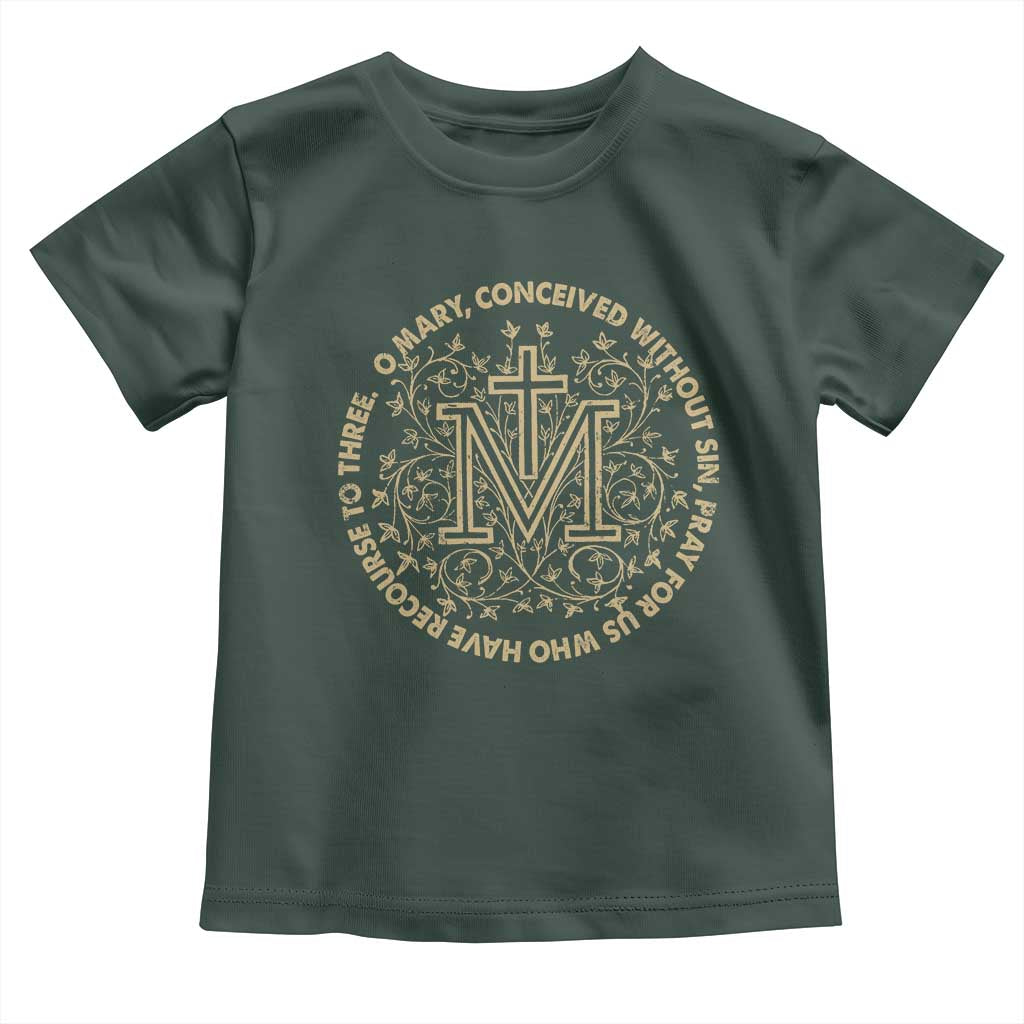 Marian Catholic Ave Maria Toddler T Shirt Miraculous Medal Blessed Mother Mary Hail TS09 Dark Forest Green Print Your Wear