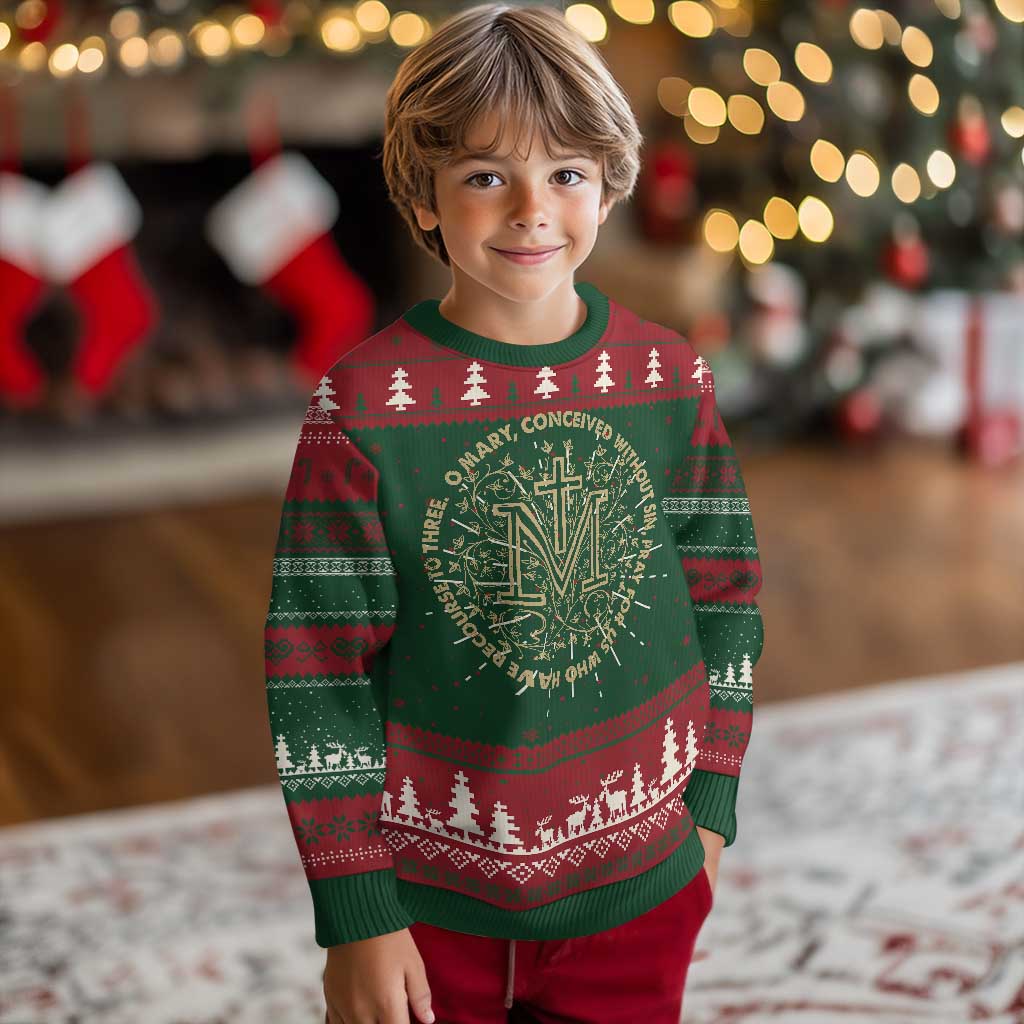 Marian Catholic Ave Maria Ugly Christmas Sweater Miraculous Medal Blessed Mother Mary Hail TS09 Christmas Print Your Wear