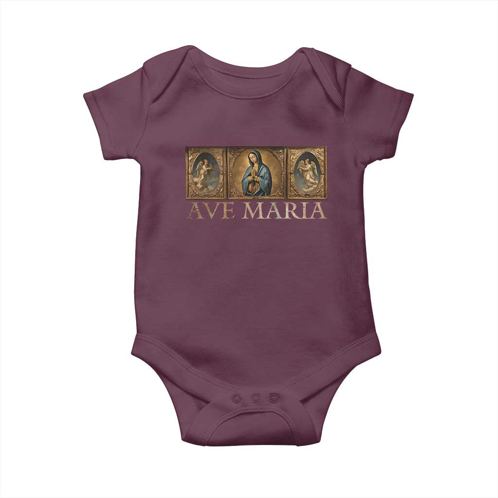 Marian Catholic Ave Maria Baby Onesie Vintage Aesthetic Blessed Mother Mary Hail TS09 Maroon Print Your Wear