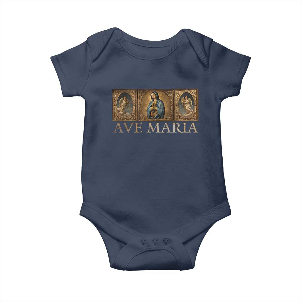 Marian Catholic Ave Maria Baby Onesie Vintage Aesthetic Blessed Mother Mary Hail TS09 Navy Print Your Wear
