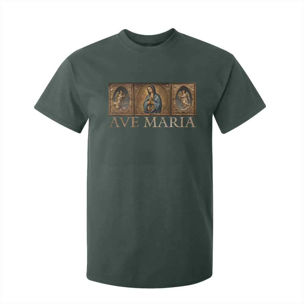 Marian Catholic Ave Maria T Shirt For Kid Vintage Aesthetic Blessed Mother Mary Hail TS09 Dark Forest Green Print Your Wear