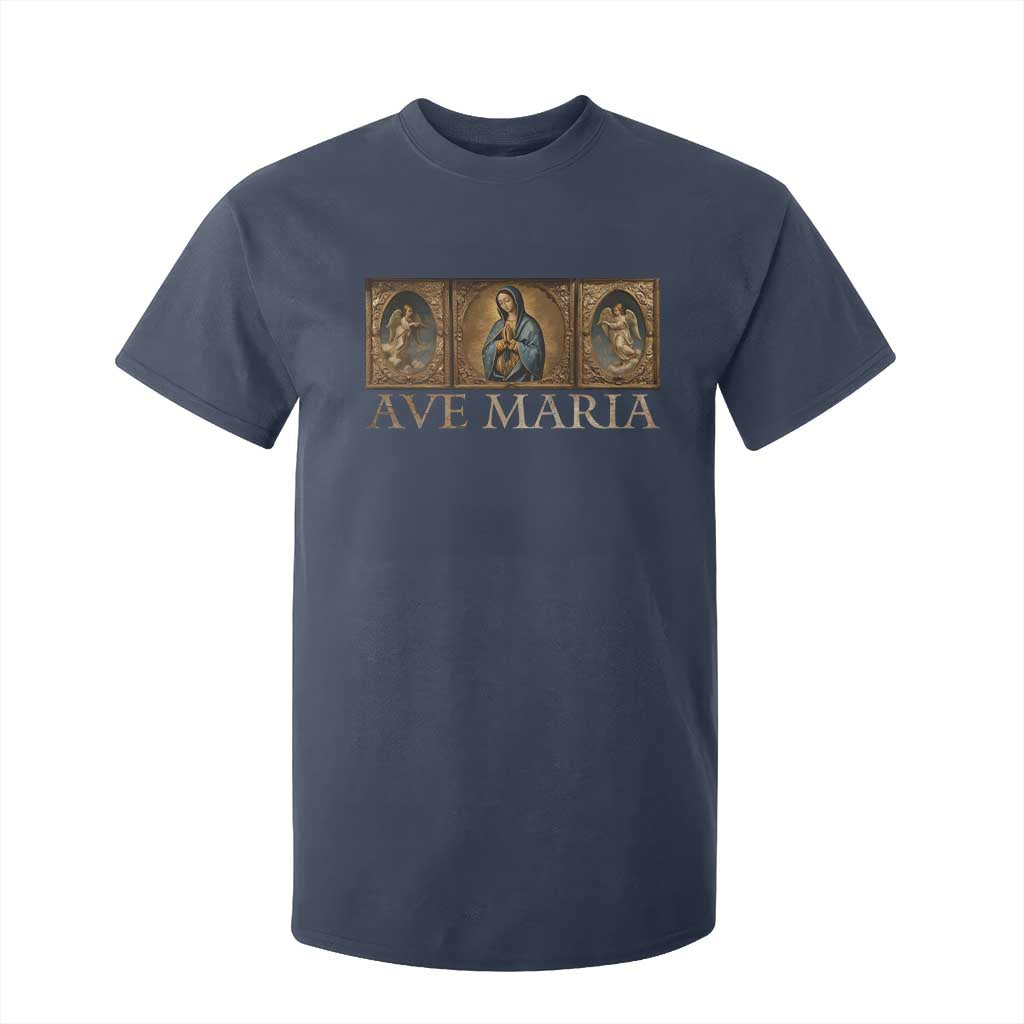Marian Catholic Ave Maria T Shirt For Kid Vintage Aesthetic Blessed Mother Mary Hail TS09 Navy Print Your Wear