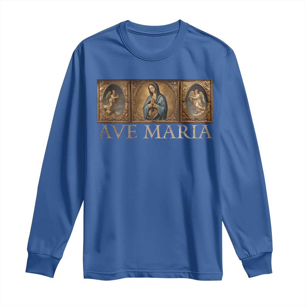 Marian Catholic Ave Maria Long Sleeve Shirt Vintage Aesthetic Blessed Mother Mary Hail TS09 Royal Blue Print Your Wear