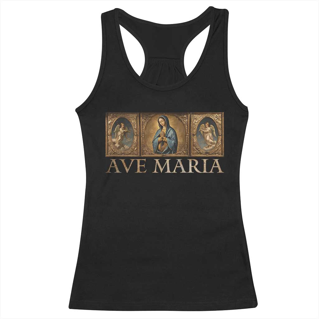 Marian Catholic Ave Maria Racerback Tank Top Vintage Aesthetic Blessed Mother Mary Hail TS09 Black Print Your Wear