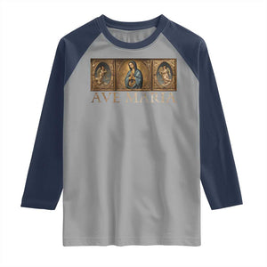 Marian Catholic Ave Maria Raglan Shirt Vintage Aesthetic Blessed Mother Mary Hail TS09 Sport Gray Navy Print Your Wear