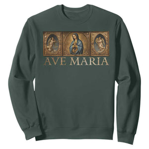 Marian Catholic Ave Maria Sweatshirt Vintage Aesthetic Blessed Mother Mary Hail TS09 Dark Forest Green Print Your Wear