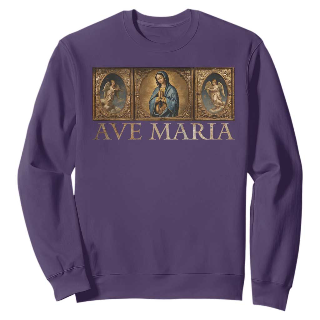 Marian Catholic Ave Maria Sweatshirt Vintage Aesthetic Blessed Mother Mary Hail TS09 Purple Print Your Wear