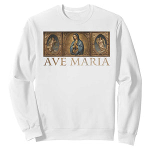 Marian Catholic Ave Maria Sweatshirt Vintage Aesthetic Blessed Mother Mary Hail TS09 White Print Your Wear