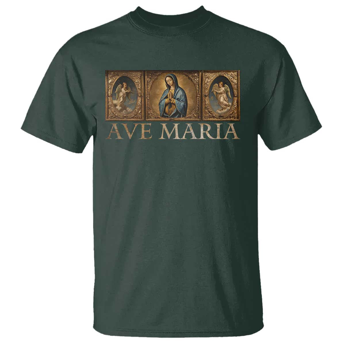 Marian Catholic Ave Maria T Shirt Vintage Aesthetic Blessed Mother Mary Hail TS09 Dark Forest Green Print Your Wear