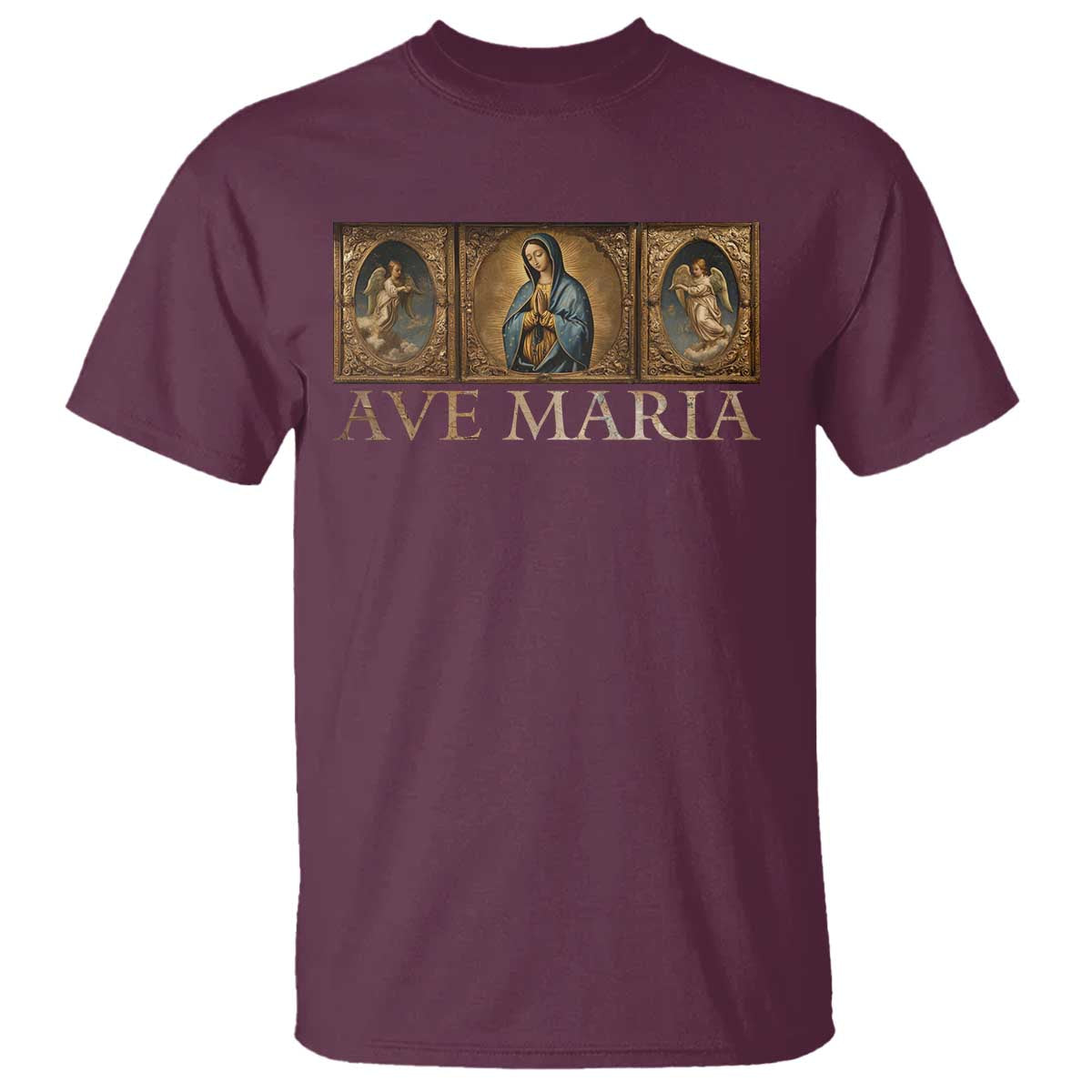 Marian Catholic Ave Maria T Shirt Vintage Aesthetic Blessed Mother Mary Hail TS09 Maroon Print Your Wear