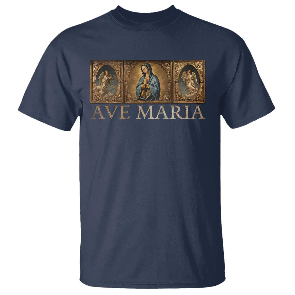 Marian Catholic Ave Maria T Shirt Vintage Aesthetic Blessed Mother Mary Hail TS09 Navy Print Your Wear