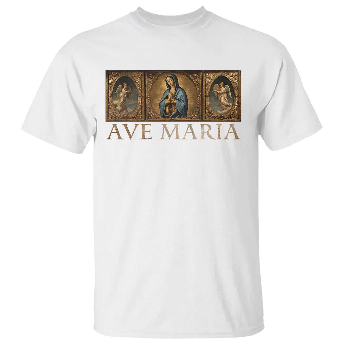 Marian Catholic Ave Maria T Shirt Vintage Aesthetic Blessed Mother Mary Hail TS09 White Print Your Wear