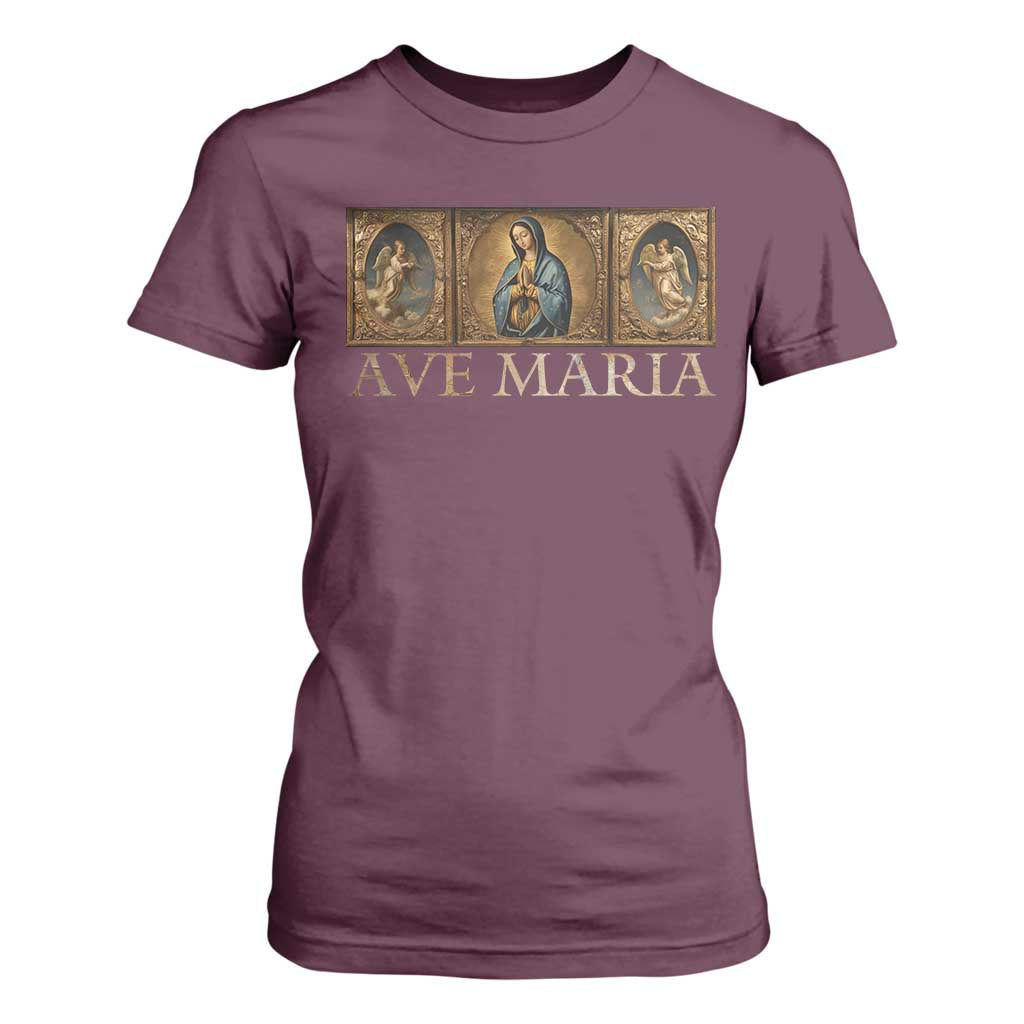 Marian Catholic Ave Maria T Shirt For Women Vintage Aesthetic Blessed Mother Mary Hail TS09 Maroon Print Your Wear