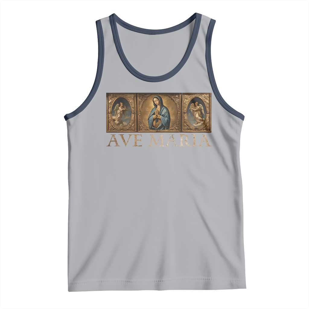 Marian Catholic Ave Maria Tank Top Vintage Aesthetic Blessed Mother Mary Hail TS09 Athletic Heather Navy Print Your Wear