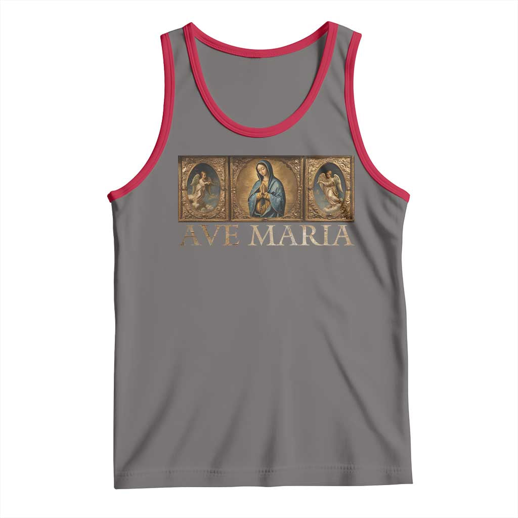 Marian Catholic Ave Maria Tank Top Vintage Aesthetic Blessed Mother Mary Hail TS09 Deep Heather Red Print Your Wear