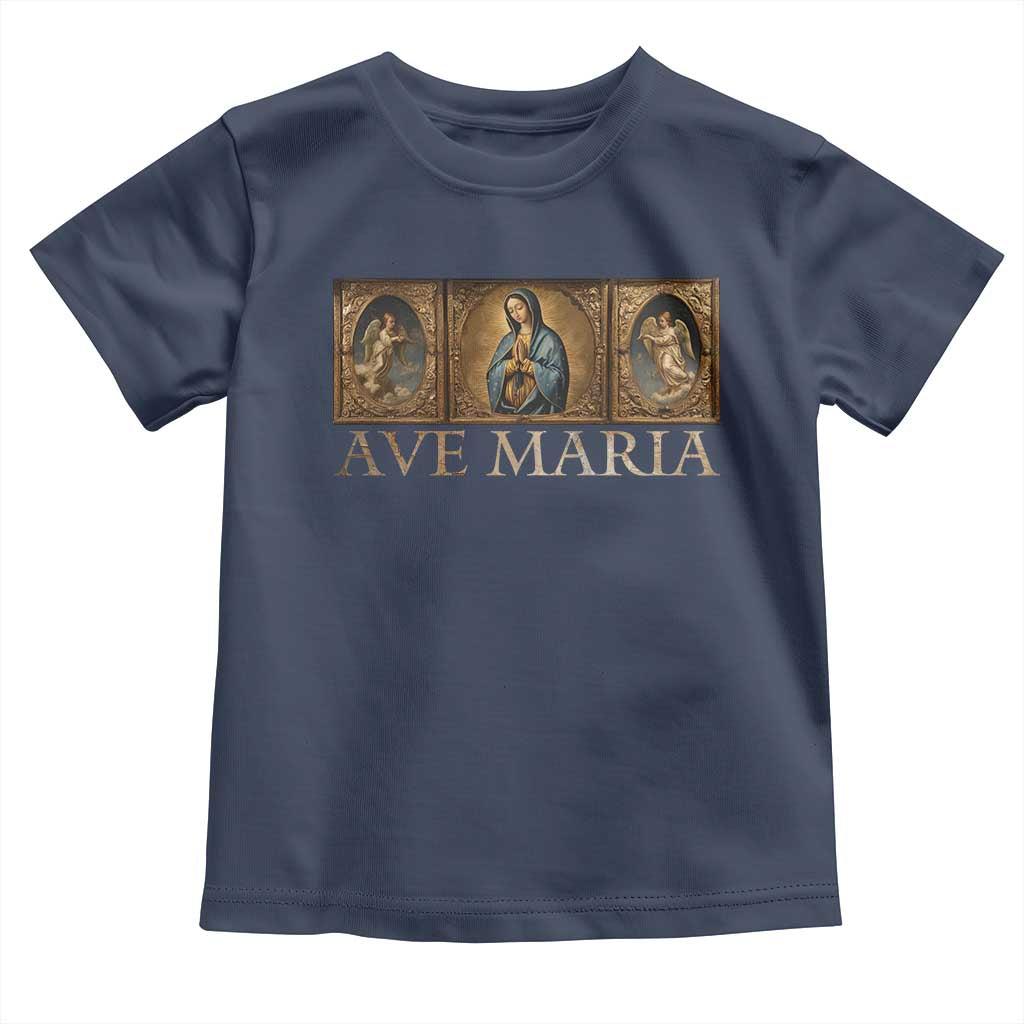 Marian Catholic Ave Maria Toddler T Shirt Vintage Aesthetic Blessed Mother Mary Hail TS09 Navy Print Your Wear