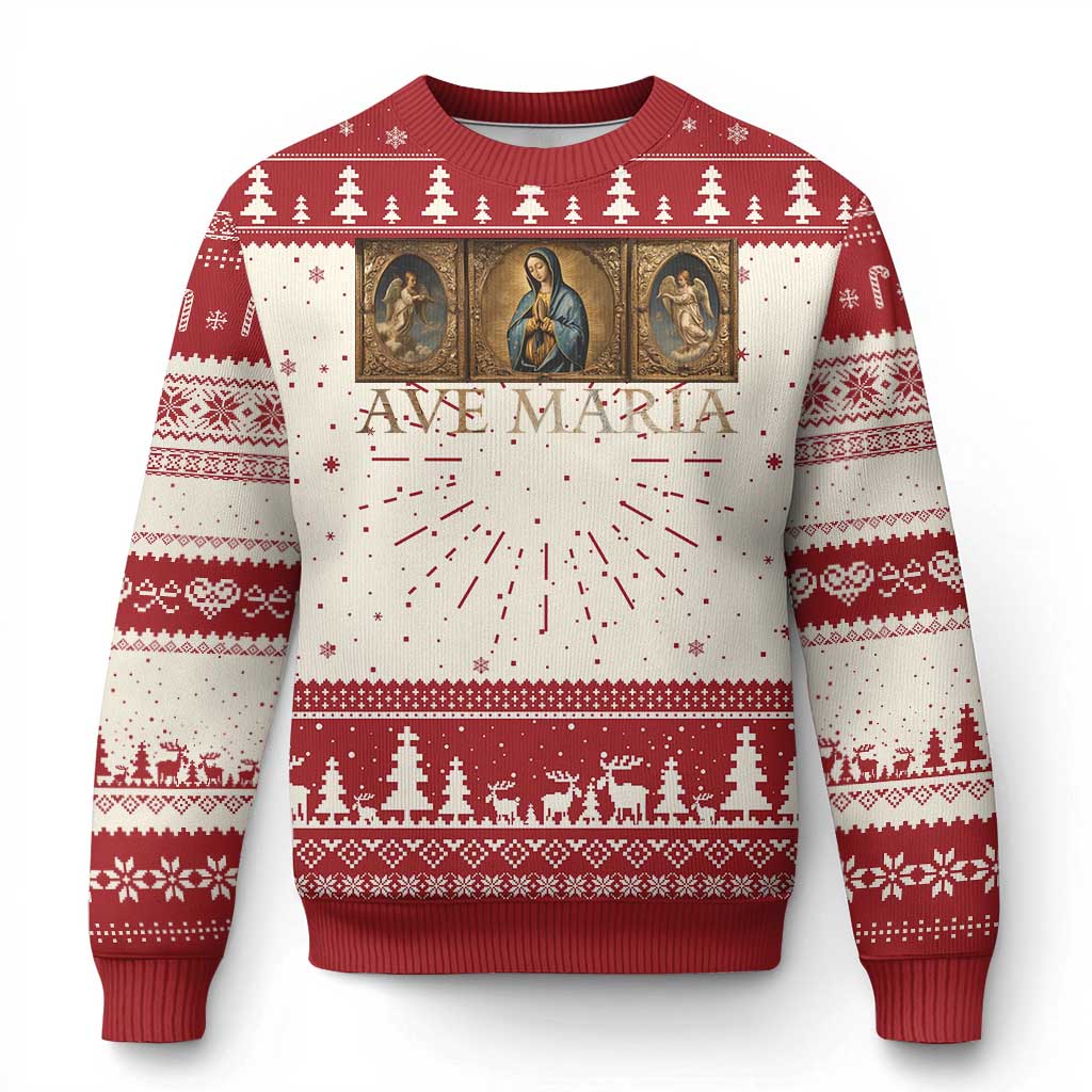 Marian Catholic Ave Maria Ugly Christmas Sweater Vintage Aesthetic Blessed Mother Mary Hail TS09 Red Print Your Wear
