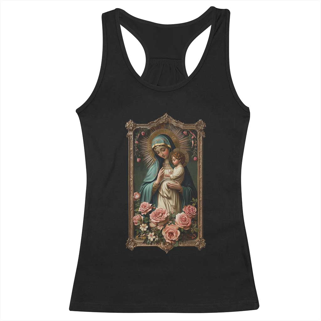 Marian Catholic Ave Maria Racerback Tank Top Blessed Mother Mary Hail Vintage Aesthetic TS09 Black Print Your Wear