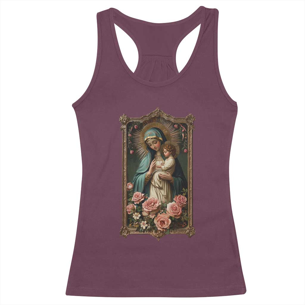 Marian Catholic Ave Maria Racerback Tank Top Blessed Mother Mary Hail Vintage Aesthetic TS09 Maroon Print Your Wear