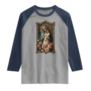 Marian Catholic Ave Maria Raglan Shirt Blessed Mother Mary Hail Vintage Aesthetic TS09 Sport Gray Navy Print Your Wear