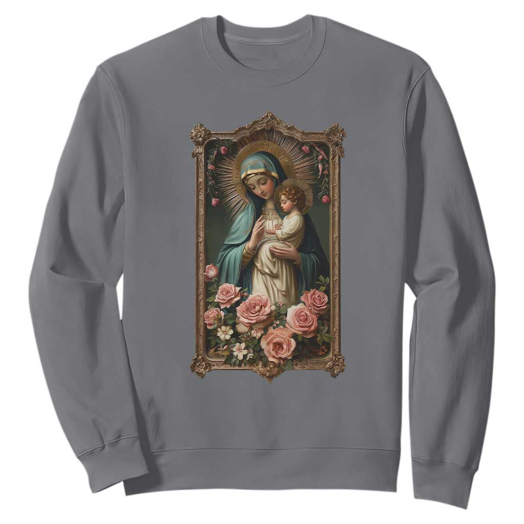 Marian Catholic Ave Maria Sweatshirt Blessed Mother Mary Hail Vintage Aesthetic TS09 Charcoal Print Your Wear