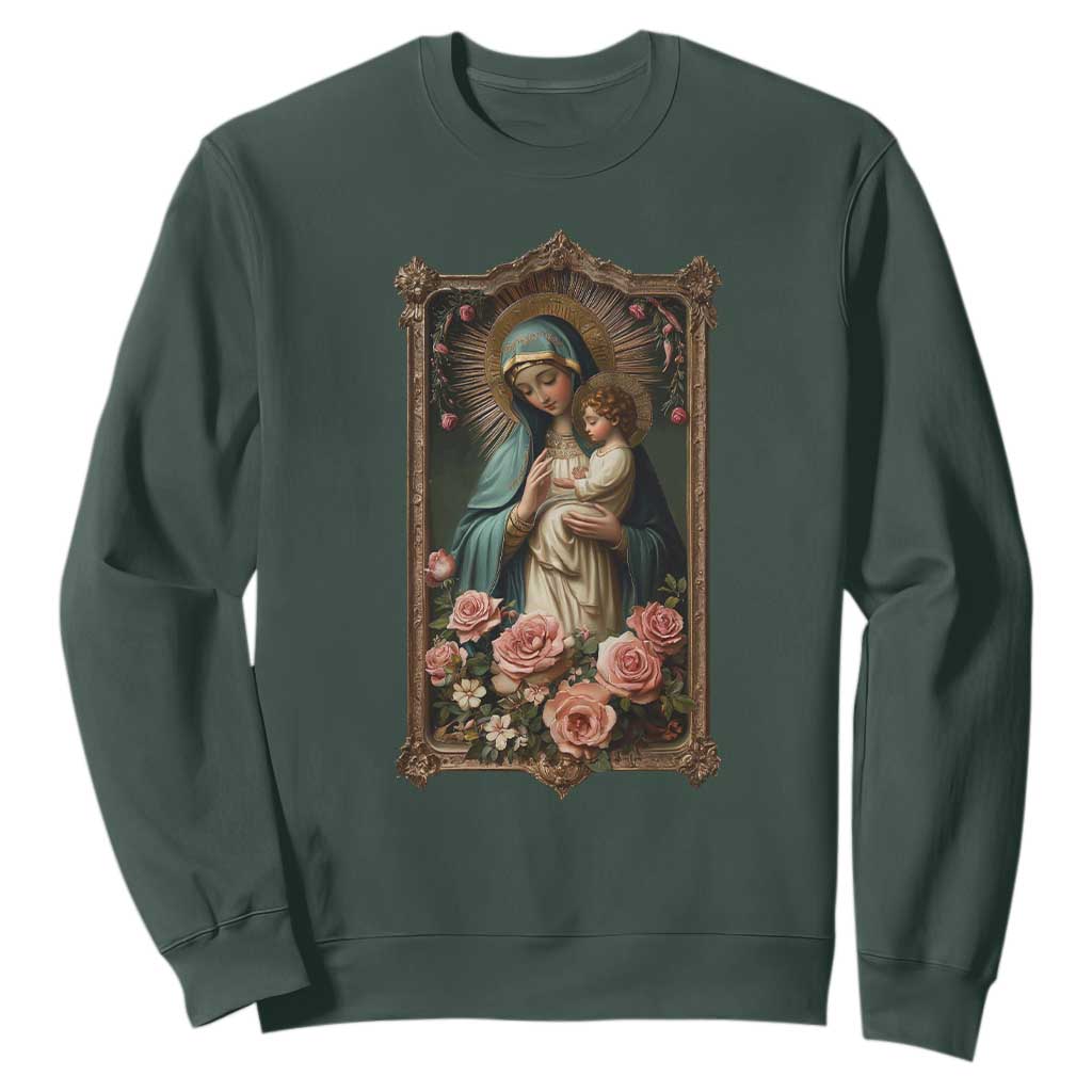 Marian Catholic Ave Maria Sweatshirt Blessed Mother Mary Hail Vintage Aesthetic TS09 Dark Forest Green Print Your Wear