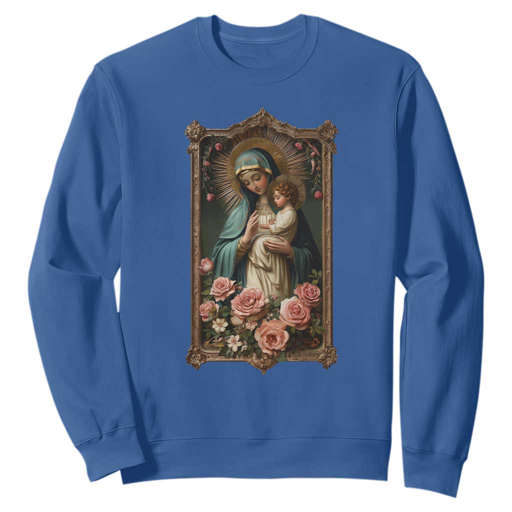 Marian Catholic Ave Maria Sweatshirt Blessed Mother Mary Hail Vintage Aesthetic TS09 Royal Blue Print Your Wear