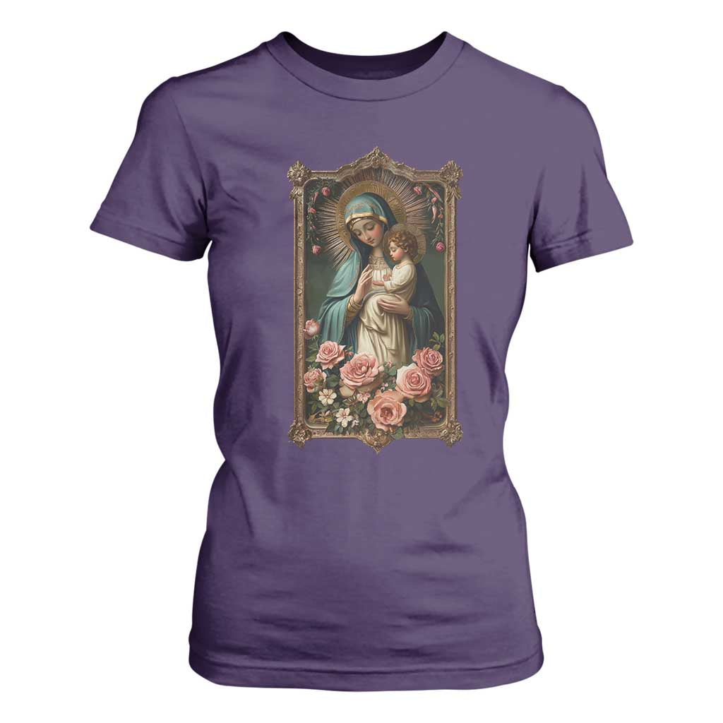 Marian Catholic Ave Maria T Shirt For Women Blessed Mother Mary Hail Vintage Aesthetic TS09 Purple Print Your Wear