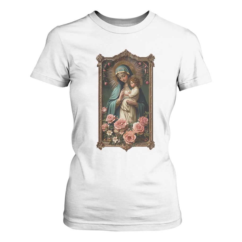 Marian Catholic Ave Maria T Shirt For Women Blessed Mother Mary Hail Vintage Aesthetic TS09 White Print Your Wear